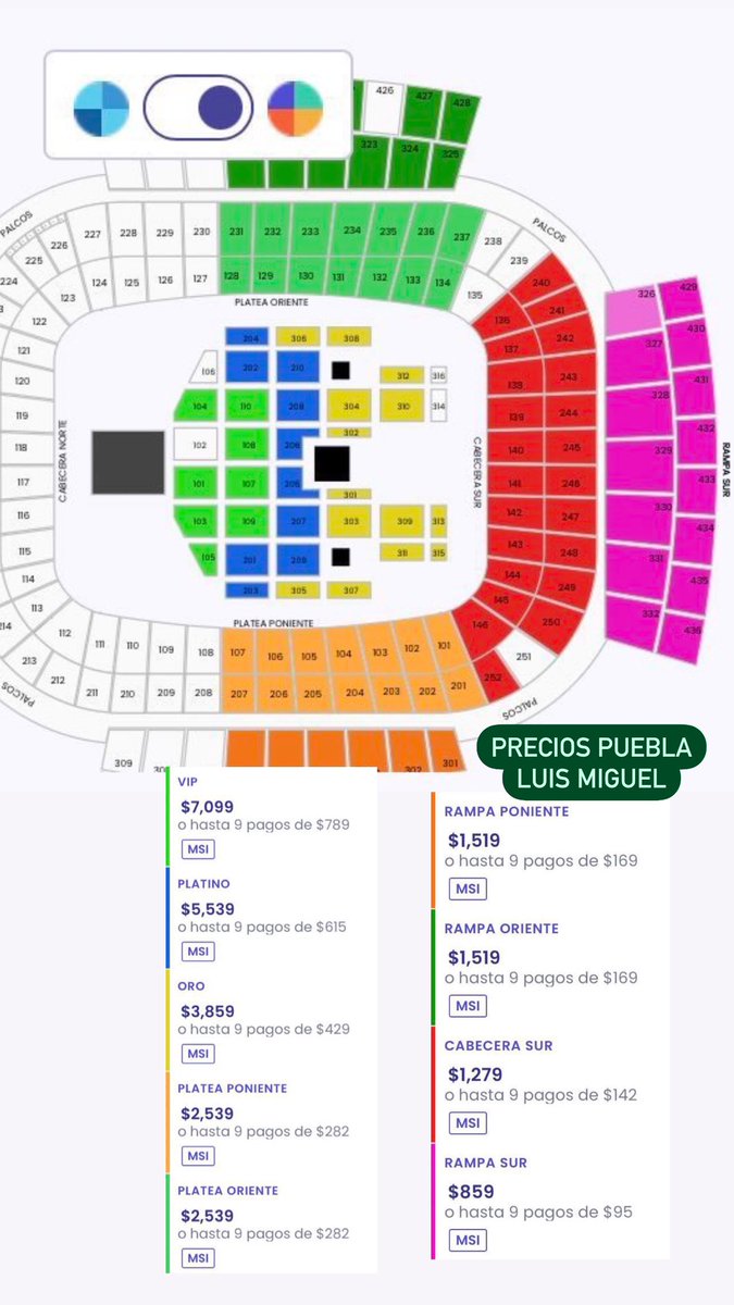 ailoviutl's tweet photo. 🚨 PRECIOS DE BOLETOS 🚨

Luis Miguel ☀️ Tour 2023 🎙️

Noviembre 15 🗓️
Monterrey 📍
Estadio Banorte 🏟️

Diciembre 8 🗓️
Puebla 📍
Estadio Cuauhtémoc 🏟️

Diciembre 10 🗓️
Oaxaca 📍
Estadio Alebrijes 🏟️

Diciembre 12 🗓️
Veracruz 📍
Estadio Beto Ávila 🏟️

Info aquí: https://t.co/UUdhx5Stml

La venta VIP inicia: 10:00 am
#LuisMiguel #LuisMiguelTour2023 Estadios #LuisMiguelTour