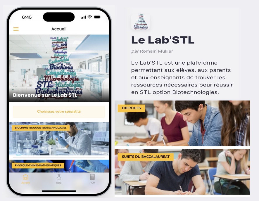 TraAM 2023: une application mobile permettant notamment d’accéder à l’ensemble des annales du baccalauréat en série STL. La recherche peut s'effectuer par thème (enzymologie, microbiologie...) ou par année. Lien vers la fiche Edubase: edubase.eduscol.education.fr/fiche/21658