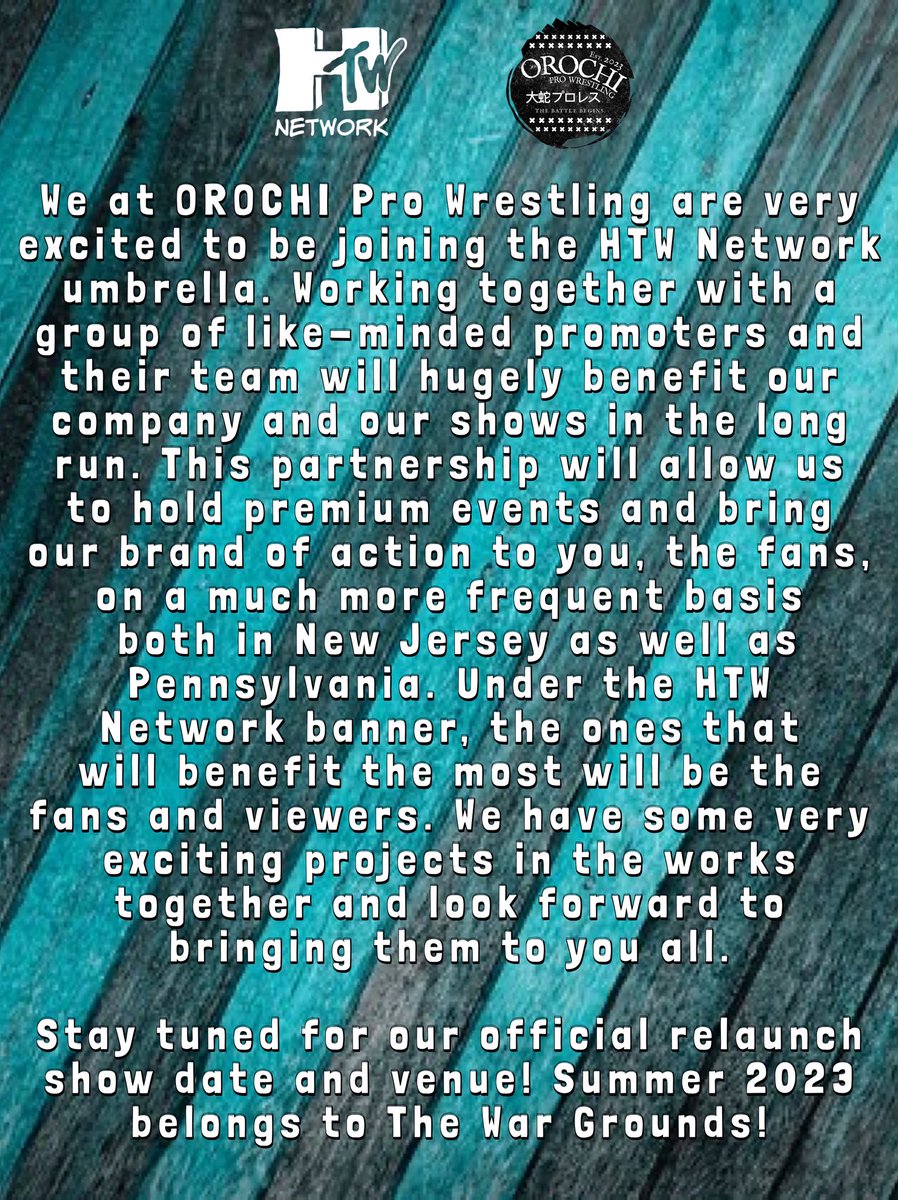 OROCHI_ProWres's tweet photo. 🚨OROCHI Pro Wrestling joins the HTW Network Family🚨
As announced last night during their #SpringBreakdown93 premiere on YouTube, @HighTensionHTW and OROCHI Pro have announced our newest partnership! We are extremely excited about the endless possibilities in this endeavor! https://t.co/PCFF9RTQ3w