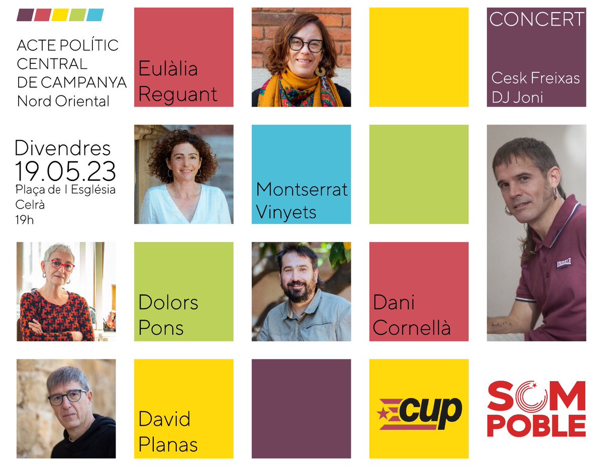 Aquest divendres 19 de Maig a CELRÀ ✨

➡️ A les 19 h a la Plaça de l'Església, presentem les candidatures de Som Poble i la CUP a les comarques gironines!