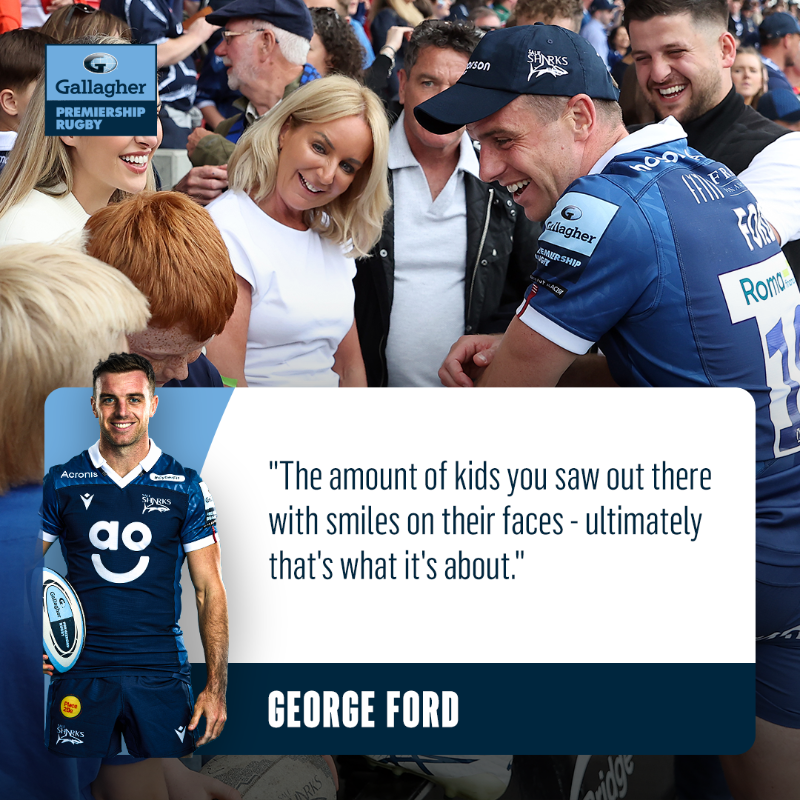 premrugby's tweet photo. Looking to the future 🦈

After guiding @SaleSharksRugby to the #GallagherPremFinal last weekend, @George_Fordy is hopeful that his club's success can inspire the next generation 🫶

Click below to read more 👇

#GallagherPrem