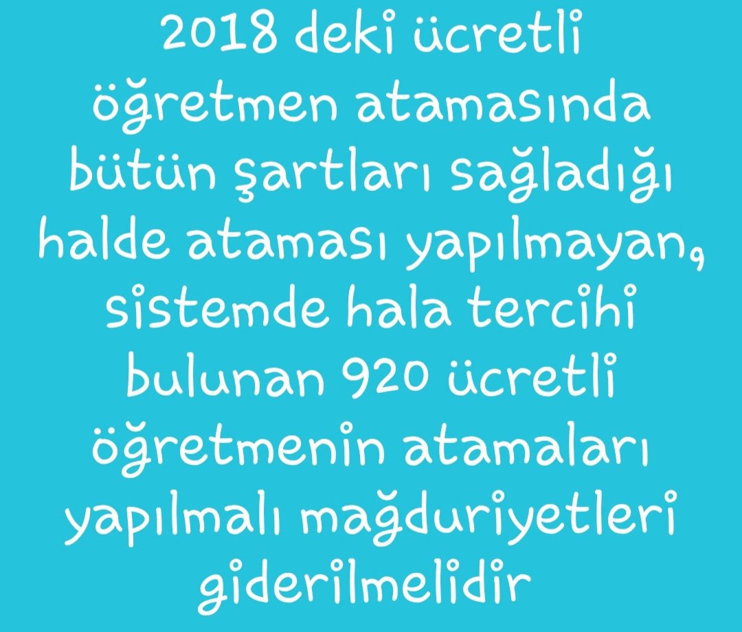 #Reis920ÖğretmeniUnutma 
5 yıldır bekliyoruz hakkımız olan atamayı istiyoruz
<a href="/RTErdogan/">Recep Tayyip Erdoğan</a> <a href="/dbdevletbahceli/">Devlet Bahçeli</a> <a href="/prof_mahmutozer/">Mahmut Özer</a> <a href="/Akparti/">AK Parti</a> <a href="/mebpgm/">Personel Genel Müdürlüğü</a> <a href="/tcmeb/">Millî Eğitim Bakanlığı</a> <a href="/MHP_Bilgi/">MHP</a> <a href="/MhpTbmmGrubu/">MHP TBMM Grubu #MHP</a> <a href="/fahrettinaltun/">Fahrettin Altun</a>