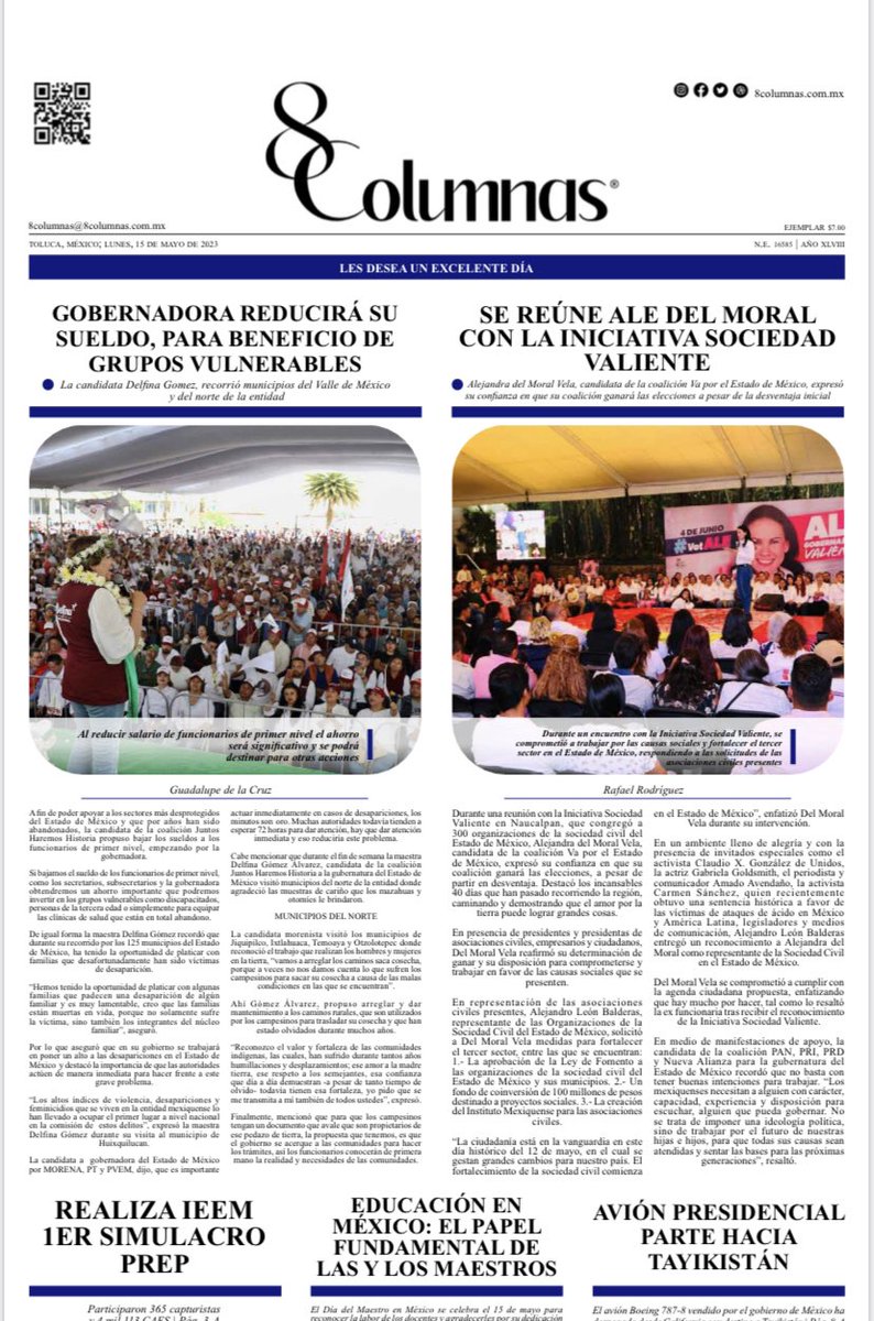 Alex León Balderas (@alexleonnn) on Twitter photo Excelente inicio de semana hoy la ciudadanía estamos al frente, les compartimos la portada de <a href="/8columnasmx/">8 Columnas</a> del evento con asociaciones civiles mexiquenses con la candidata de la sociedad civil <a href="/AlejandraDMV/">Alejandra Del Moral</a> #AlejandradelMoral #AleGobernadora Excelente inicio de semana hoy la ciudadanía estamos al frente, les compartimos la portada de <a href="/8columnasmx/">8 Columnas</a> del evento con asociaciones civiles mexiquenses con la candidata de la sociedad civil <a href="/AlejandraDMV/">Alejandra Del Moral</a> #AlejandradelMoral #AleGobernadora