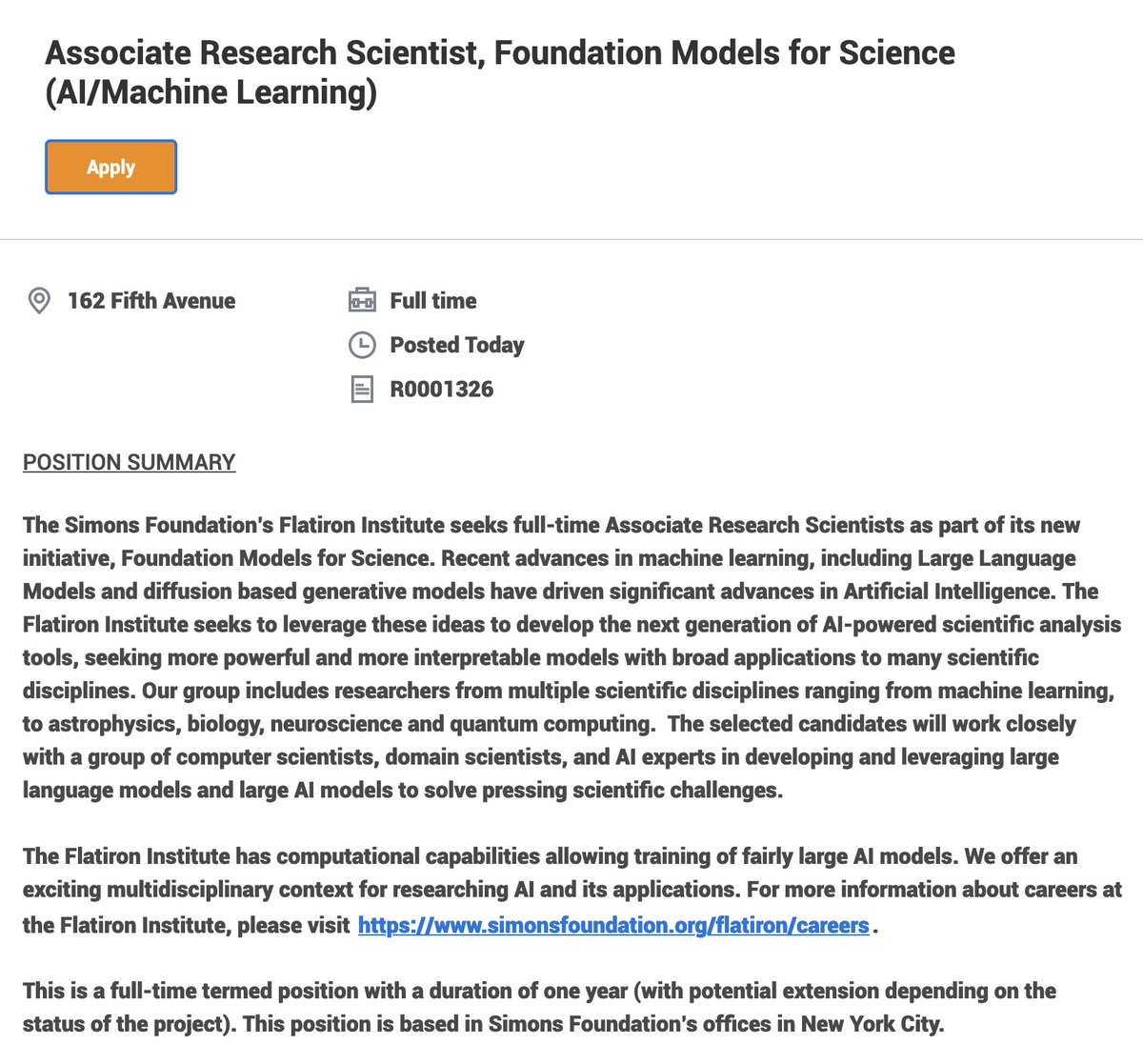 Faculty-level: simonsfoundation.wd1.myworkdayjobs.com/simonsfoundati… PhD student: simonsfoundation.wd1.myworkdayjobs.com/simonsfoundati… (need DL experience) Nominally 1-year positions. Flatiron's cluster tops the 'Green 500' top500.org/lists/green500… with 18x8 H100 GPUs + more, a chunk of which we will use for training this giant model.