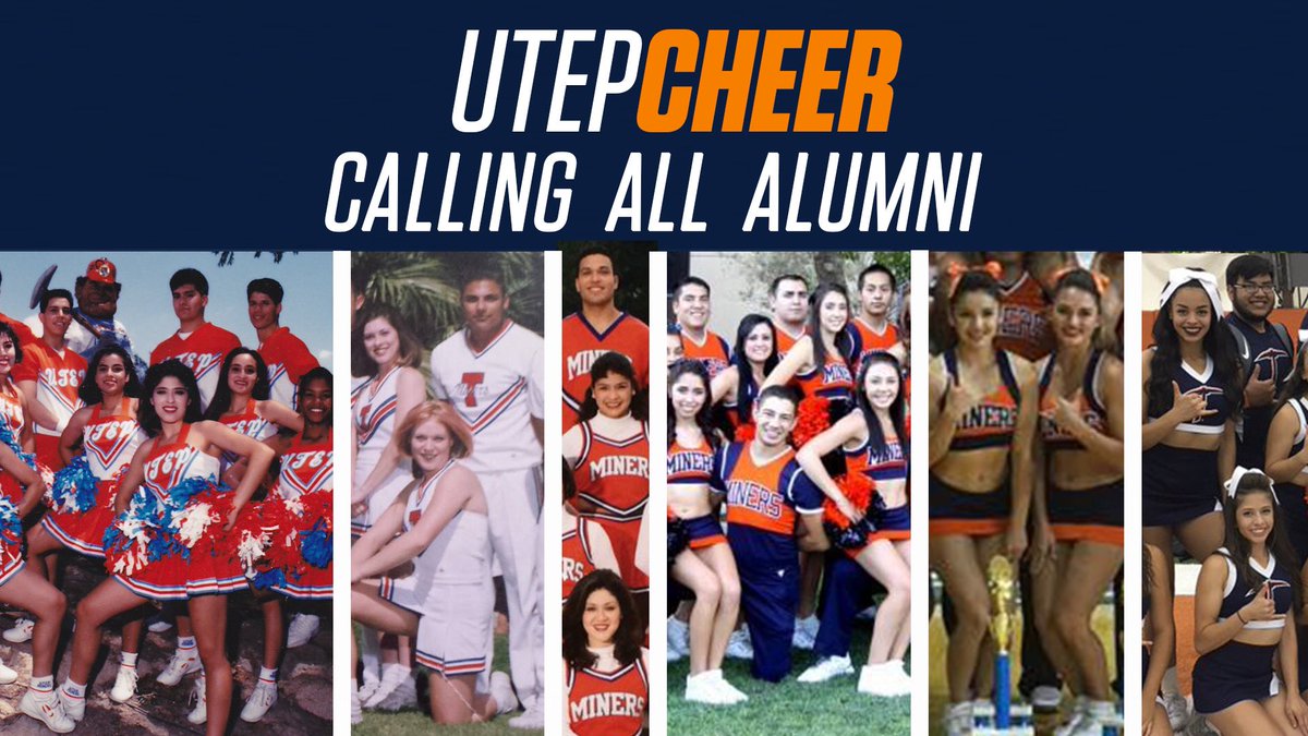 UTEPCheer's tweet photo. Cheer Alumni: interested in being part of the Nov 4 2023 homecoming game? We're looking for UTEP Cheer graduates in good standing to perform one more time! 
Email Coach Caesar bccubillos@utep.edu or DM @IceCubillos 
-years on team
-graduation year
-contact email https://t.co/VYqLkixnl3