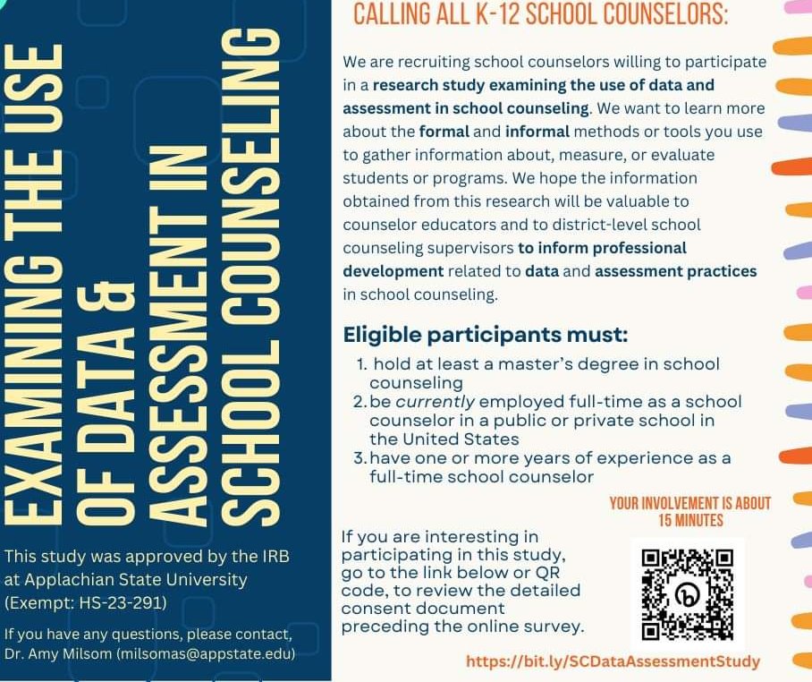 📢Calling all K-12 School Counselors!! IRB at Appalachian State University needs your help! Use the QR code or click the link below! conta.cc/3I7th80