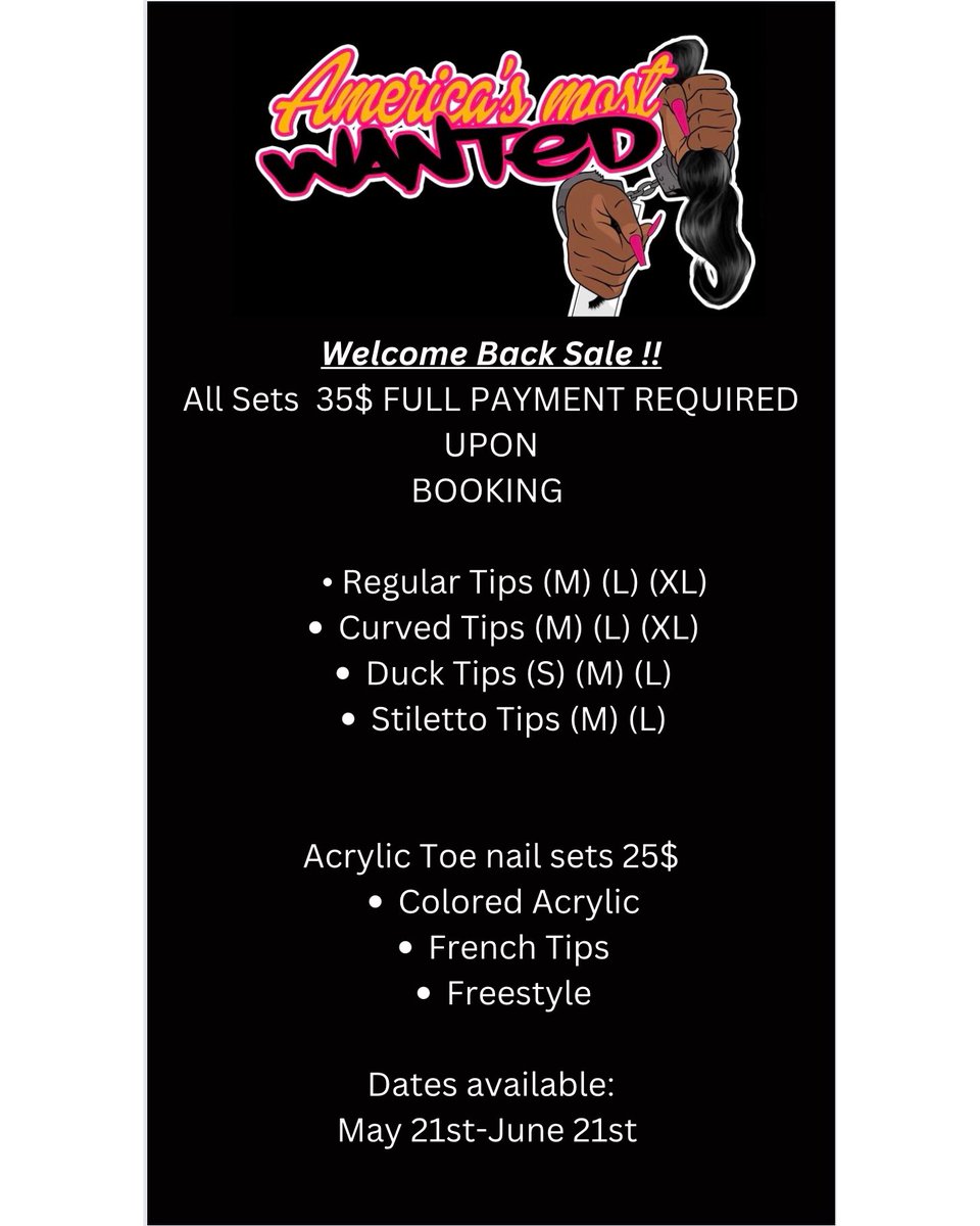 _kayymonet__'s tweet photo. WELCOME BACK SALE
FULL PAYMENT REQUIRED UPON BOOKING
Book now
Monday-Saturday :5:30pm -10pm
Sunday:anytime
#brhairstylist #brlashtech #brnailtech #gonzaleshairstylist #gonzalesnailtech #gonzaleslashtech #neworleanshairstylist #neworleansnailtech #neworleanslashtech https://t.co/oukABLmZ4E