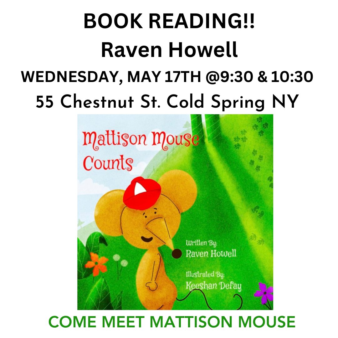 atpearthkeeper's tweet photo. Mattison Mouse will be counting with children, and I'm sharing story time. Let's celebrate!
#authorevent #childrensevent #HudsonValley #hudsonvalleyevents #storytime #bookreading #mattisonmousecounts #picturebook #childrensbook #booksigning #forpreschoolers #parents #coldspringNY https://t.co/W4ZICyPqpX