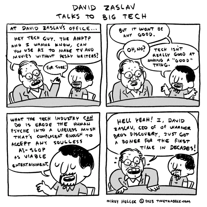 i drew a comic about david zaslav talking to big tech #wgastrong