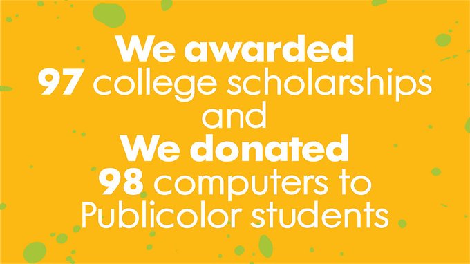 PublicolorNYC's tweet image. This #StatsSunday, we're proud to announce that during covid, we awarded almost 100 college scholarships and donated almost 100 computers to our students! We couldn't have done it without the support of our donors!