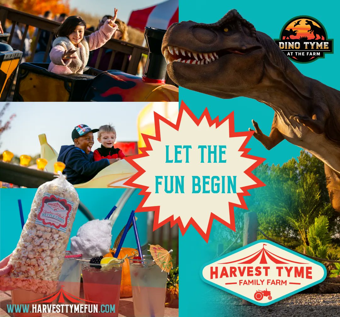HarvestTymeFun's tweet photo. Dino Tyme is more than dinosaurs! We also have a huge array of amusement rides that is included in your ticket! You can also stop at one of our many concession areas for a refreshing lemonade, donuts, bag of popcorn, or something else! 
https://t.co/2HmBcKv0Ic https://t.co/Rxd3987vPE