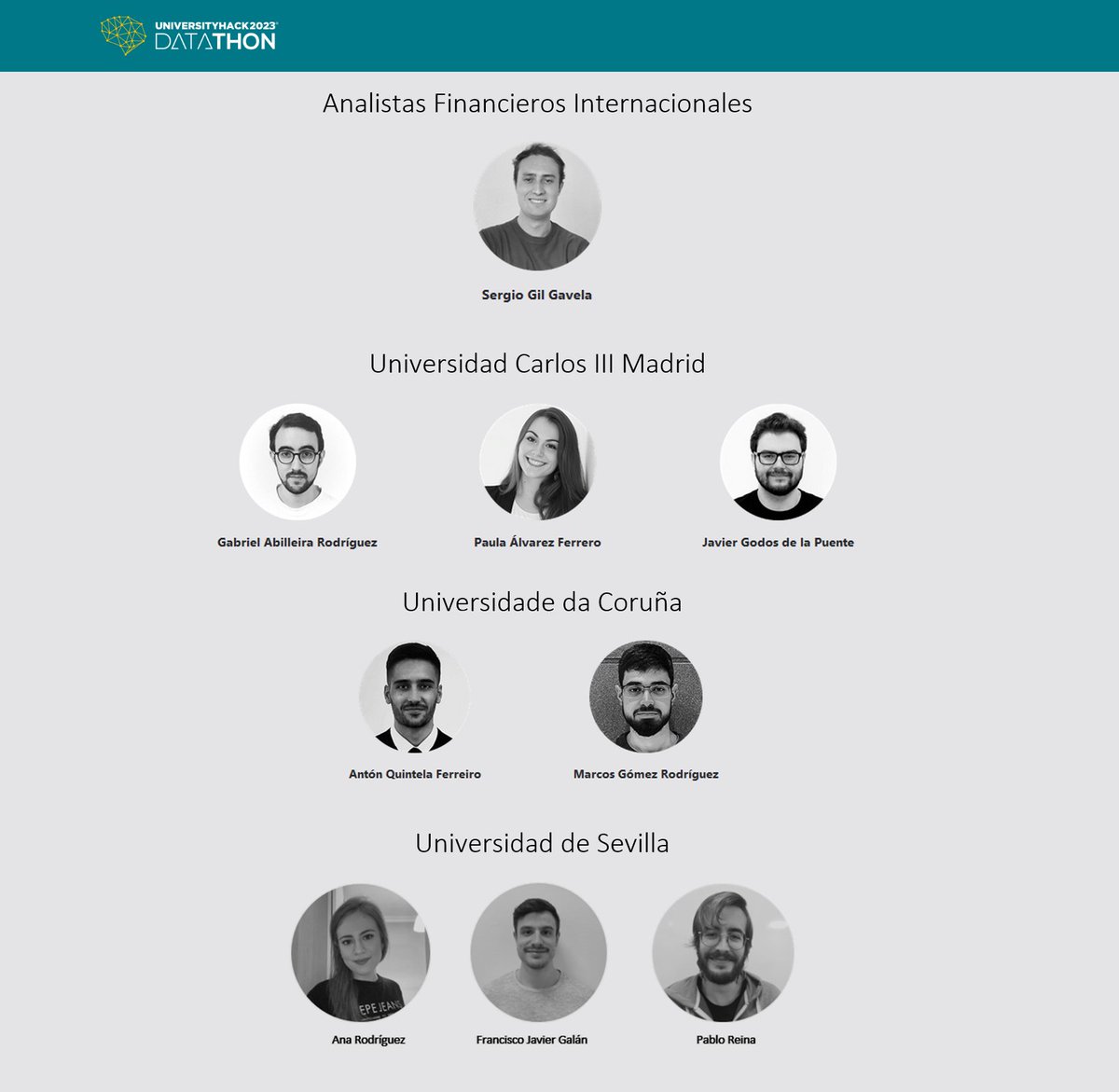 Éstos son los equipos finalistas de la <a href="/Cajamar/">Grupo Cajamar</a> #Universityhack 2023. Te esperamos hoy a las 19h en @LasNaves Valencia, ven a la final de la competición de analítica de #datos más grande de España. No necesitas inscripción previa.