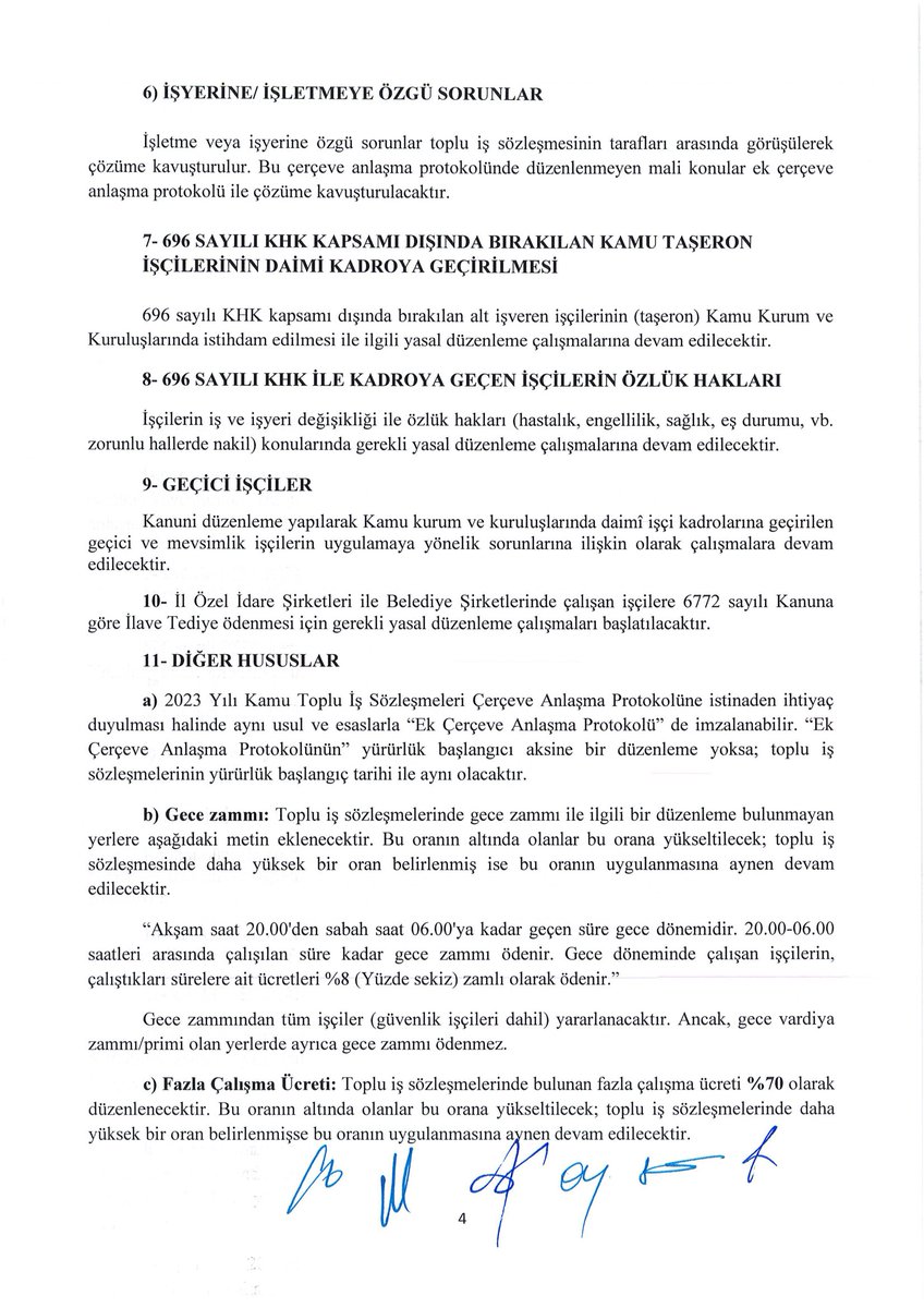 enveryavuz's tweet photo. 2023 yılı Kamu Toplu İş Sözleşmeleri Çerçeve Anlaşma Protokolünün yayımlanmayan sayfaları.

Protokolün 11 inci maddesi;

( b ) Gece Zammı, Gece döneminde çalışan işçilerin, çalıştıkları sürelere ait ücretleri %8 zamlı olarak ödenir.

( d ) Hizmet Zammı, 15,00 TL 

( e ) İş Primi https://t.co/eqlOYlBd9E