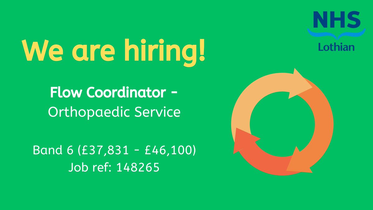 We're recruiting a Band 6 Flow Co-ordinator for the Orthopaedic service at the RIE. A great opportunity to develop your existing skills within our busy and friendly team.  For more info &amp; details on how to apply please see link below! apply.jobs.scot.nhs.uk/Job/JobDetail?…