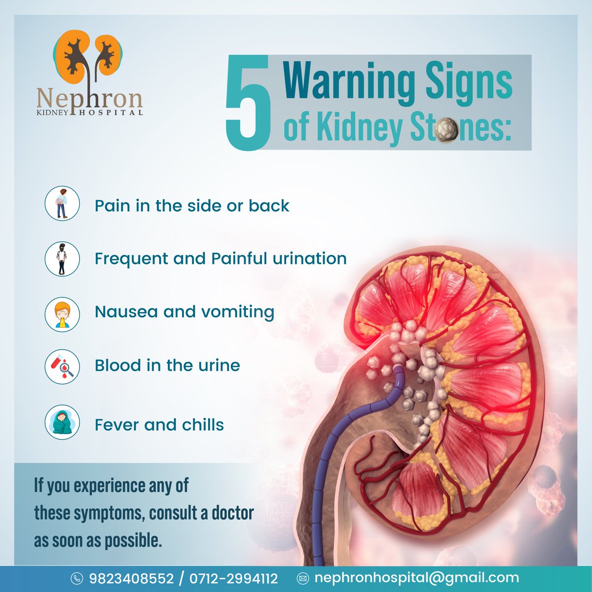 5 Warning Signs of Kidney Stone.

#nephronhospitalnagpur #bestdialysiscenterinnagpur #dialysisunitnagpur #dialysiscenterinnagpur #bestkidneyhospitalinnagpur #kidneyhospitalinnagpur #KidneyStoneAwareness #StoneRemoval #NoMoreKidneyStones #KidneyStonePrevention #KidneyStonePain