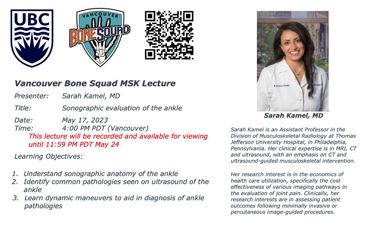 Want to receive the event zoom links and the 7 day links to view the recordings? Sign up at bonesquad.ca @sarahkamelmd For charitable donations: give.ubc.ca/musculoskeleta………
