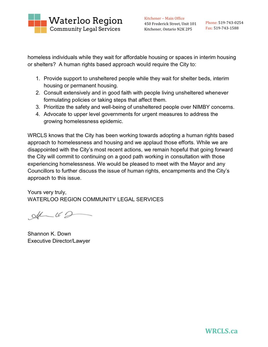 Our executive director, Shannon Down, has written a letter to the Mayor and Council at the City of Kitchener regarding the recent actions towards Roos Island Encampment Residents. 

Read Shannon’s letter here.