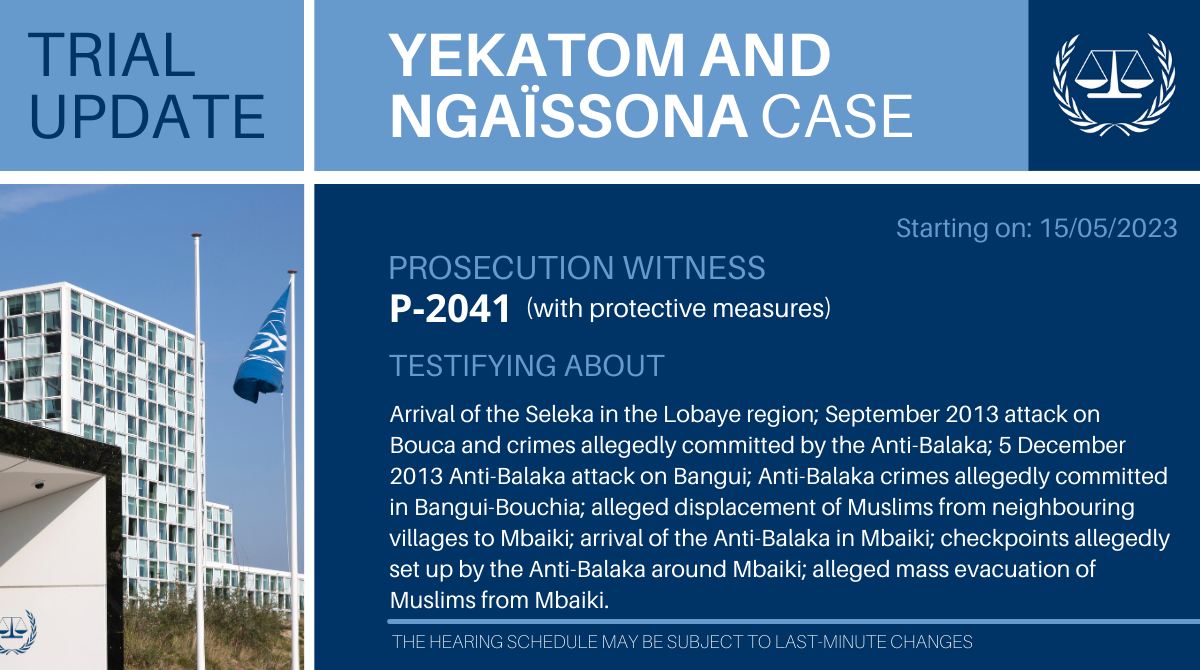 📺 #Yekatom & #Ngaïssona trial #ICC: The 67th witness called by the Prosecution  – ‘P-2041’ – starts testifying. Watch it here ➡ bit.ly/3v7Xq0S  (Courtroom 1) 
📖 More info about this trial for alleged war crimes & crimes against humanity #CAR : bit.ly/33OWYnW