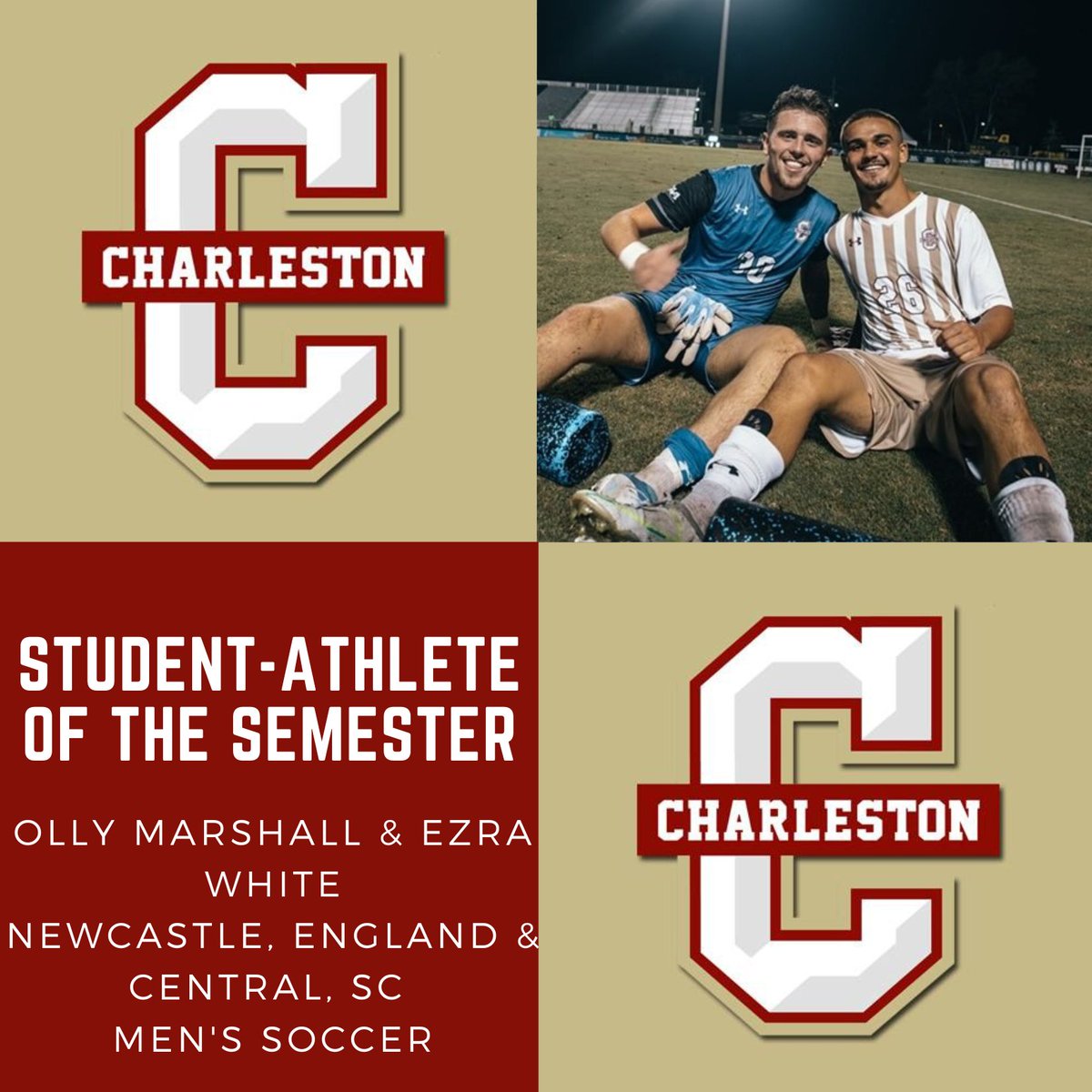 The Charleston Edge & SA Academic Services (@cougarsaas) on Twitter photo Give a big shout-out to the student-athletes of the semester! These athletes have put so much time and effort into their academics. Congratulations to CofC Equestrian Abby Barnes and <a href="/COFCSoccer/">Charleston Soccer</a> duo Olly Marshall & Ezra White for having such a great spring semester! <a href="/CofCSports/">#TheCollege 🌴</a> Give a big shout-out to the student-athletes of the semester! These athletes have put so much time and effort into their academics. Congratulations to CofC Equestrian Abby Barnes and <a href="/COFCSoccer/">Charleston Soccer</a> duo Olly Marshall & Ezra White for having such a great spring semester! <a href="/CofCSports/">#TheCollege 🌴</a>