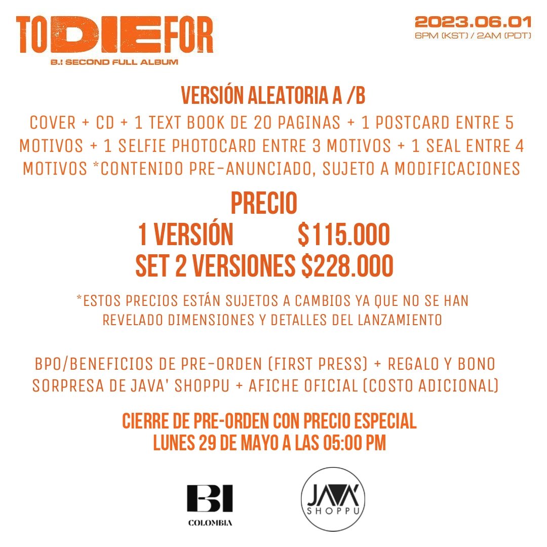 BI_colombia_'s tweet photo. ID, junto a @JavaShoppu estamos haciendo el pedido grupal de TO DIE FOR
Si tienes dudas escribenos al Interno
https://t.co/ShlVrwtm43
Válido solo en Colombia~
#BI #KimHanbin #ToDieFor #compra #Album #Kpop #pedidoGrupal #GO #JavaShoppu #BiColombia #Colombia #Venta #PreOrden
MC https://t.co/Bv5b8dE61R