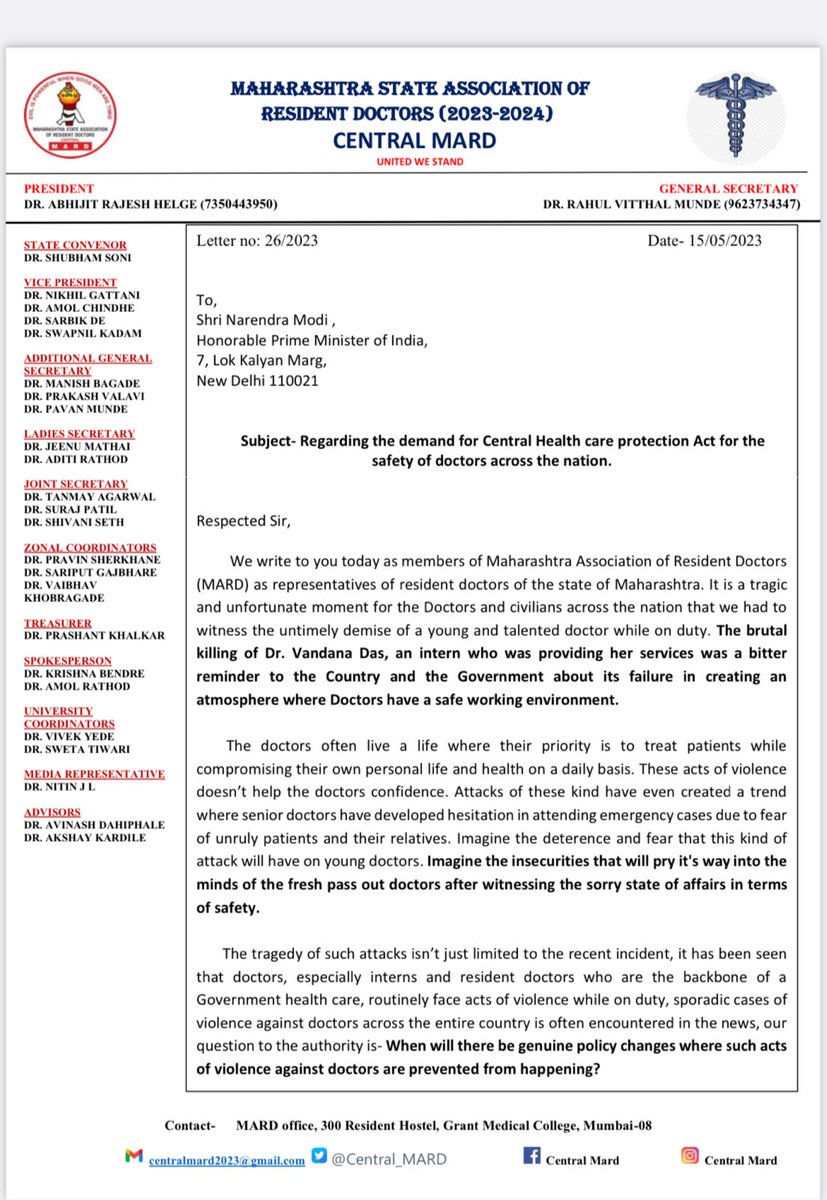 RDA_India's tweet photo. FordaIndia: RT @Central_MARD: We the resident doctors of Maharashtra seek for an urgent Central Health care Protection Act against the violence and abuse that duty doctors face.
@PMOIndia @narendramodi @AmitShah @mieknathshinde 
@TanajiSawant4MH @girishd… https://t.co/5iYJ6qi2kp