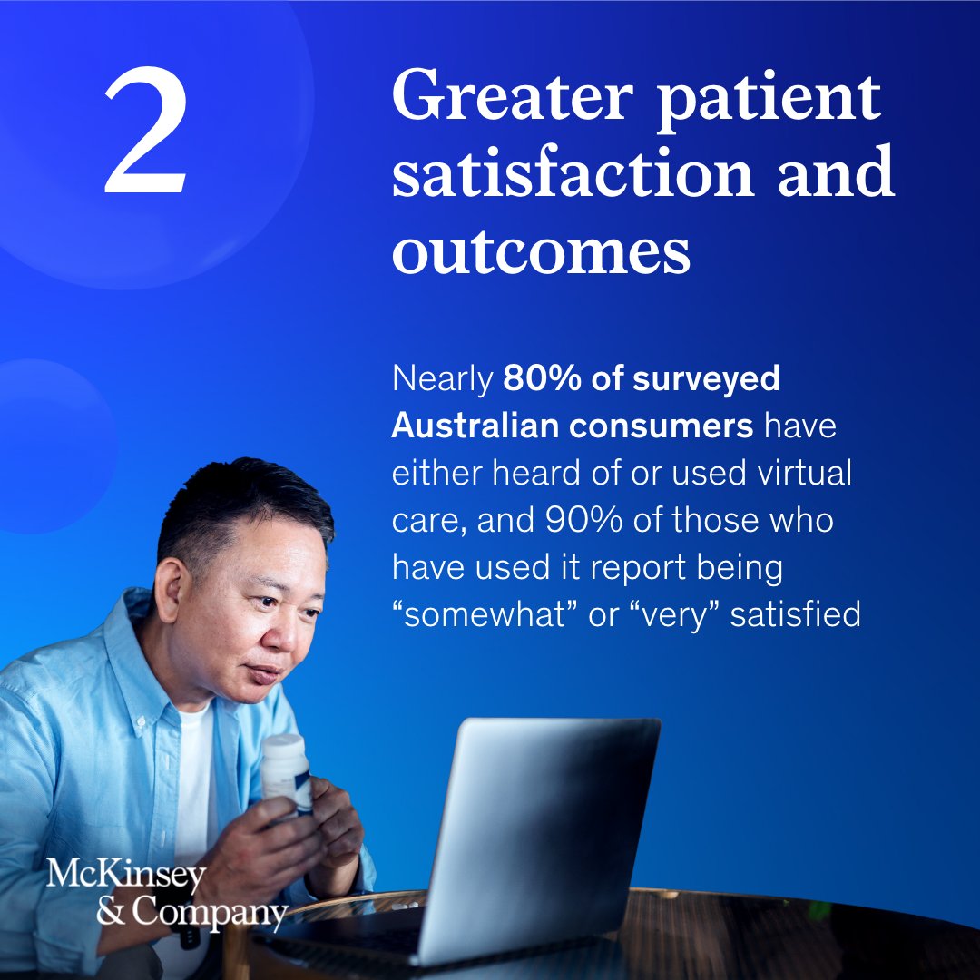 McKinsey's tweet photo. 🛌 Expanded bed capacity
👍 Greater patient satisfaction 
📉 Lower costs 

We break down the benefits of virtual #hospitals for providers and patients in this new article: https://t.co/QWLACXAZJ2 https://t.co/hUbkb9DExY