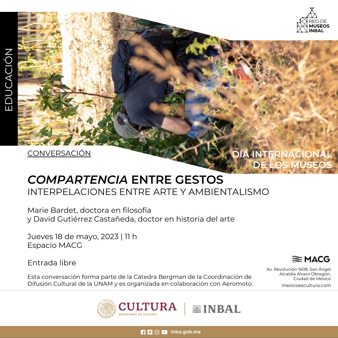 En el #DíaInternacionaldelosMuseos, presentamos una conversación entre Marie Bardet y David Gutiérrez Castañeda (<a href="/puckdgc/">David Gutiérrez C</a>) que nos adentrará en la ecosomática, y las relaciones entre danza y territorio, las crisis ambientales y de género.

18 mayo | 11hrs
<a href="/Carrillo_Gil/">Museo de Arte Carrillo Gil</a> 
#Gratuito
