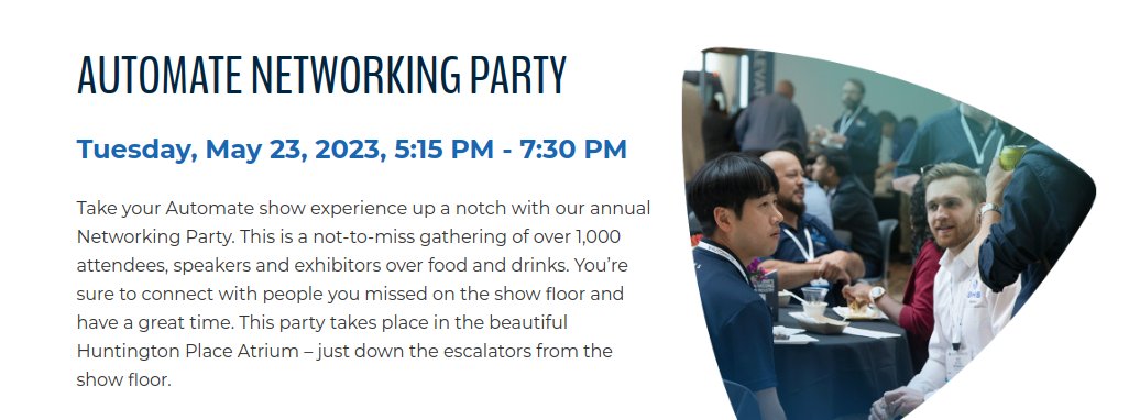 ArquTec Solutions (@arqutecsolution) on Twitter photo Looking forward to meeting everyone at the 2023 Automate Show Automate Networking Party!
<a href="/AutomateShow/">Automate Show</a> <a href="/ABBRobotics/">ABB Robotics</a> @SoftRoboticsInc
#Robotics #automation Looking forward to meeting everyone at the 2023 Automate Show Automate Networking Party!
<a href="/AutomateShow/">Automate Show</a> <a href="/ABBRobotics/">ABB Robotics</a> @SoftRoboticsInc
#Robotics #automation