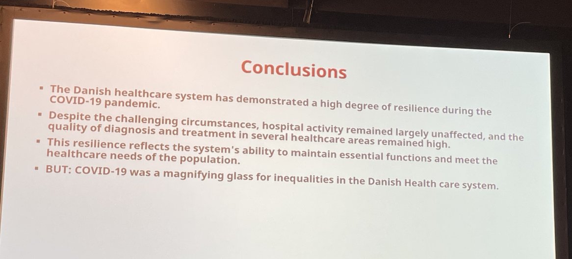 @ValgreenKnudsen @Jan_Mainz These are the brief conclusions from this talk by @Jan_Mainz at #quality2023 'COVID-19 was a magnifying glass for inequalities in the Danish Health Care system' #COVID19 #Pandemic #Inequalities #SocialDeterminants