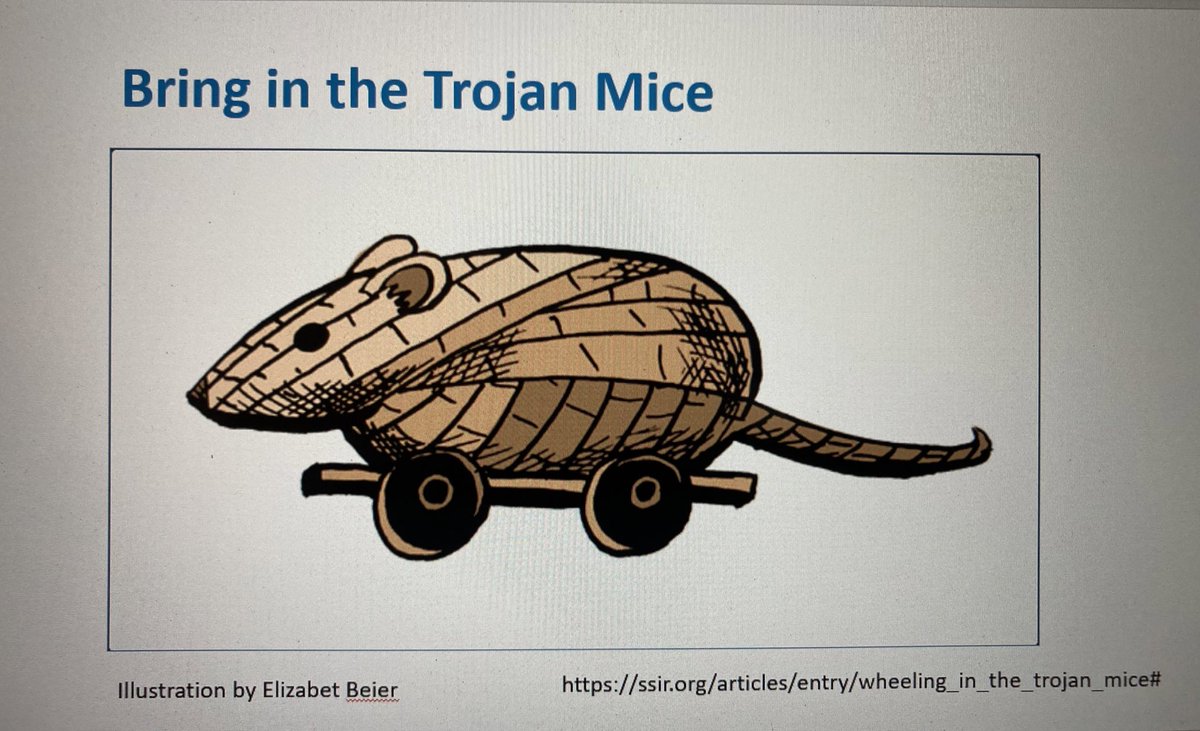 Thank you @HelenBevan for sharing the concept of #TrojanMice with us. We’ve shared it with our conference group when talking about #largescalechange More info here…. ssir.org/articles/entry… #quality2023 @karas01 @LauraJYearsley @JodemeGoldhar @HorizonsNHS