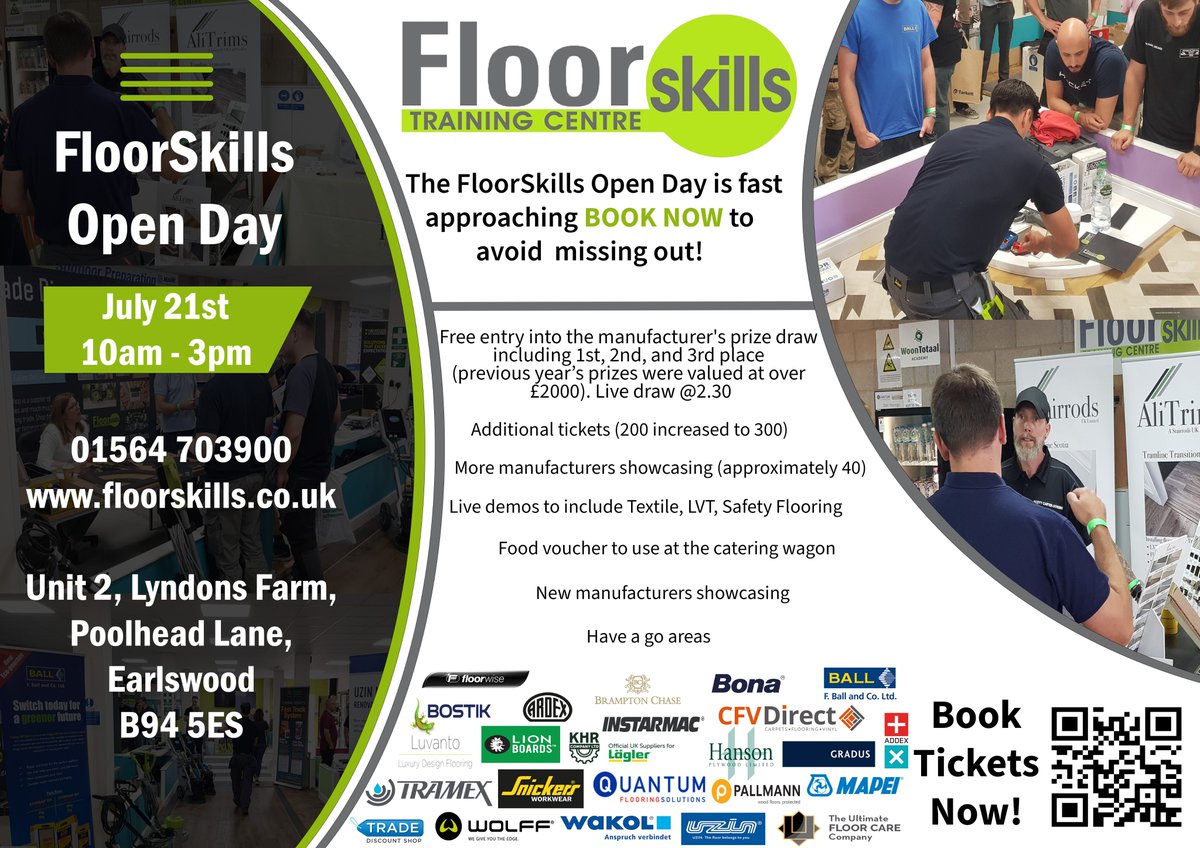 The Floorskills Open Day is back! Early booking discount of £15 per ticket, increasing to £20 soon. To book your place follow the link below. 

floorskills.co.uk/courses/all-tr…

Or contact the office on 01564 703900