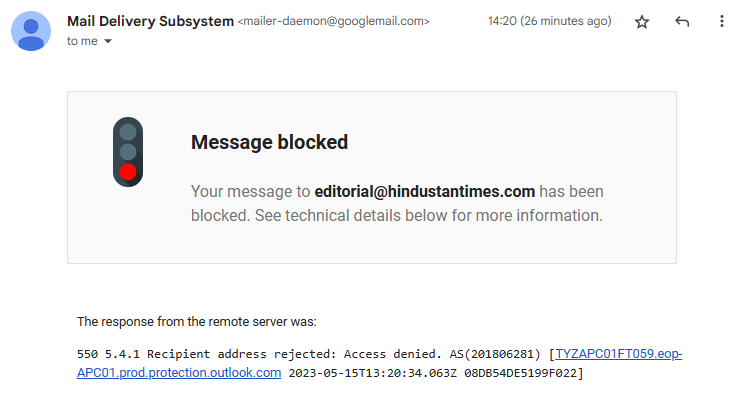 alcatraz_strike's tweet photo. @htTweets So an email to the editor gets rejected outright with no explanation. Is there a problem? https://t.co/VFNh0l9OYr