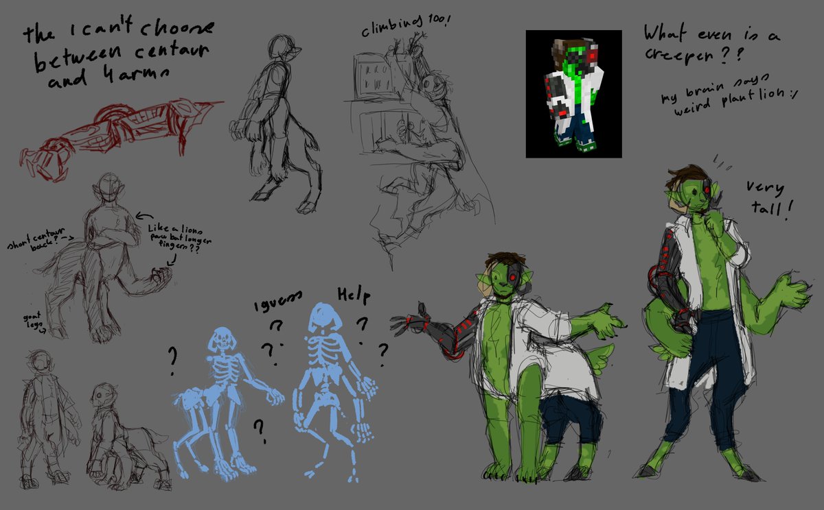 Forgot to post this here but here's me trying to figure out an idea I had for a docm77 design (both 4 arms and centaur!) #docm77fanart #Hermitcraftfanart