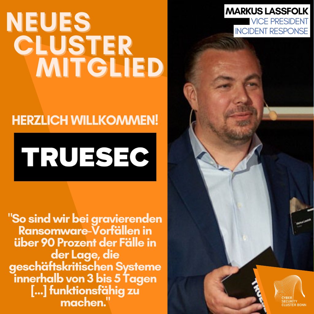 Cyber Security Cluster Bonn e.V. (@cscbonn) on Twitter photo Wir freuen uns sehr die <a href="/Truesec/">Truesec</a> als neues Mitglied im <a href="/CSCBonn/">Cyber Security Cluster Bonn e.V.</a> zu begrüßen!
Herzlich Willkommen!
<a href="/lassfolk/">Markus Lassfolk</a> Vice President Insident Response stellt die Truesec Group im Interview vor.
lnkd.in/eM93rmM6
#cybersecurity #truesec Wir freuen uns sehr die <a href="/Truesec/">Truesec</a> als neues Mitglied im <a href="/CSCBonn/">Cyber Security Cluster Bonn e.V.</a> zu begrüßen!
Herzlich Willkommen!
<a href="/lassfolk/">Markus Lassfolk</a> Vice President Insident Response stellt die Truesec Group im Interview vor.
lnkd.in/eM93rmM6
#cybersecurity #truesec