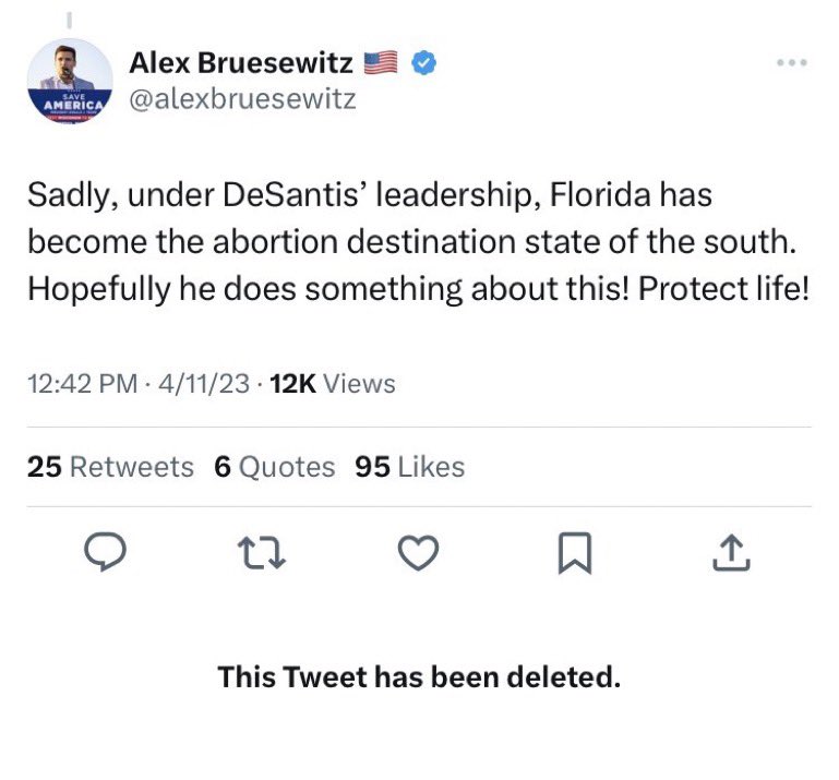 AGHamilton29's tweet photo. If you want to see how Trump embarrasses his surrogates, here is a perfect example.
Alex spent months attacking DeSantis for not doing enough on abortion. Now Trump says DeSantis did too much so Alex has to delete all his tweets. πππ https://t.co/bO2I5cLgua