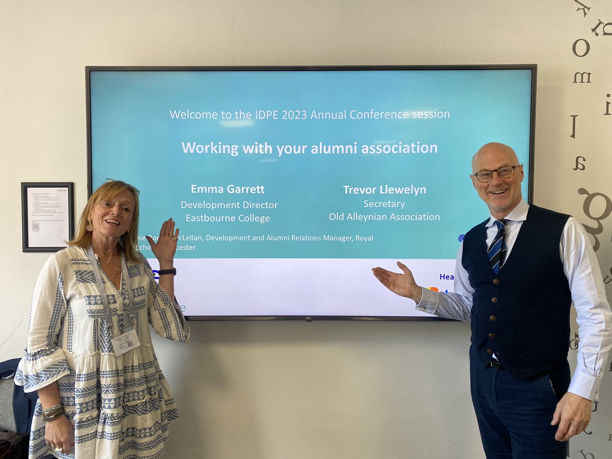 Very much enjoying this year's @IDPE conference in Nottingham. My head is still reeling from @CottesmorePrep #AIConference last week, and now this! An honour to lead a session this morning with Trevor Llewelyn of @DulwichCollege on Working with your Alumni Association. #IDPE2023