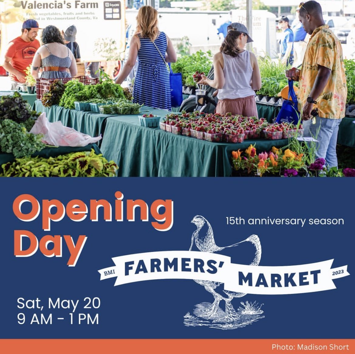 Kick off the 15th anniversary season of the BMI Farmers’ Market THIS Saturday from 9am-1pm. 

Enjoy live music, a hatmaking activity for kids of all ages with Tattered Hatters, and a tote bag giveaway for the first 500 shoppers!

#BMoreLocal #ShopLocal