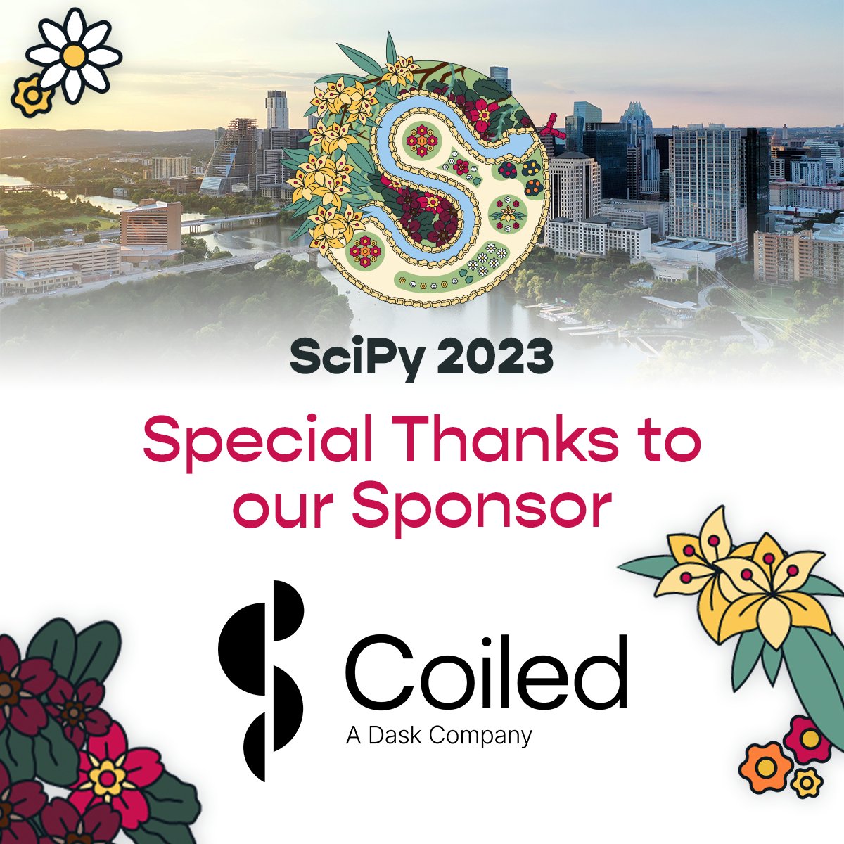 Thank you to @CoiledHQ for the gold sponsorship of #SciPy2023! Your support helps bring together a community of #datascientists and #developers advancing scientific computing with #Python 💙🐍 Buy your tickets now to join us July 10-16 in sunny #ATX 😎🌞 scipy2023.scipy.org/tickets