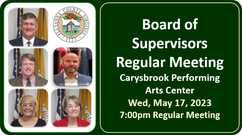 FluvannaCounty's tweet photo. BOS Meeting, 7pm, Wednesday May 17. Meeting Materials here -->https://t.co/TDPqSm7OMm https://t.co/OpdIpPbxYK