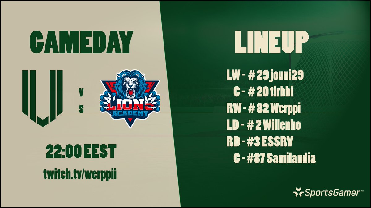 Spieltag! Gameday! 🍋🍋🍋🍋🍋

🏆 #ECLSpring23 Lite Division, Group 2
🆚 Lions Academy
 🖥️twitch.tv/werppii
⏱️ 22:00 EEST

<a href="/SportsGamerGG/">SportsGamer</a> #ECL23Spring #kouvolanlakritsi #NHL23 #esports #lemonzz