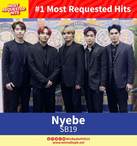 SB19TeamMYX's tweet photo. Top 3 Most Requested Hits [UPDATE]  
May 8 to May 14, 2023

No. 1 NYEBE / SB19  
No. 2 WYAT (Where You At) / SB19
*pls request Felip and Josh's Songs too.

Unli-comments on FB page 📎 https://t.co/MA8Z00i8AK 

@SB19Official 
#SB19 #GrupoMusical #SECAwards https://t.co/wp8FFME4ya