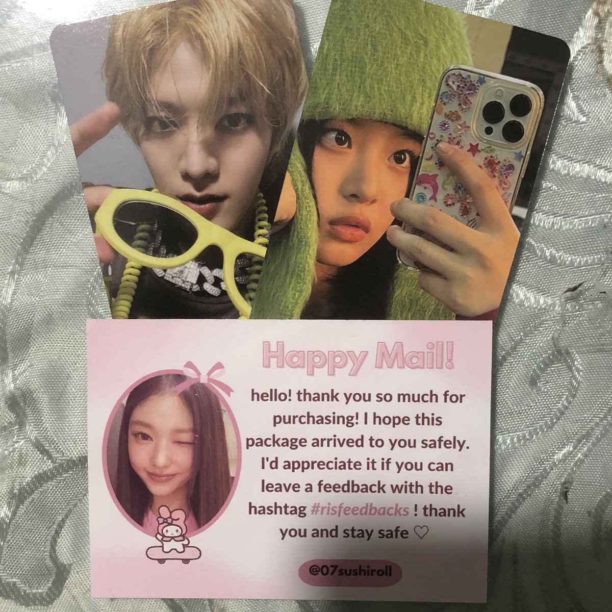 kkyumiu's tweet photo. ๐ฉ โฅ๏ธ ๐ช #kkyuzmails โน โงโ
hi @minjuprios ! yuta & hanni came home safely! thank you so much for the very smooth transaction, iโm sorry for the late feedback ^^
#risfeedbacks เญจเญง https://t.co/et4NAOGfXa