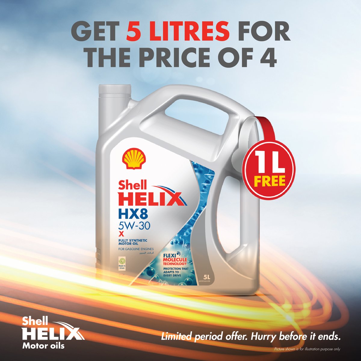 Oman_Shell's tweet photo. Buy a Shell Helix HX8 pack and get an extra litre for free! π
#OmanShell
#ShellHelixHX8 https://t.co/oVhcKOIesh