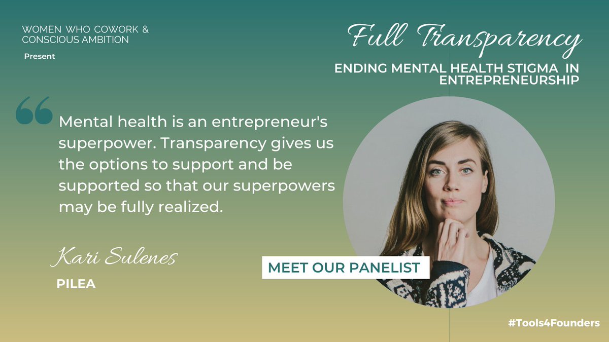 Need an expert take? We have it - meet our panelist, the brilliant Kari Sulenes founder of @joinPilea, who's been paving the way for #mentalhealth support in entrepreneurship. Join us on 5/17 as we work together toward #endingstigma in #foundermentalhealth bit.ly/Tools4Founders…