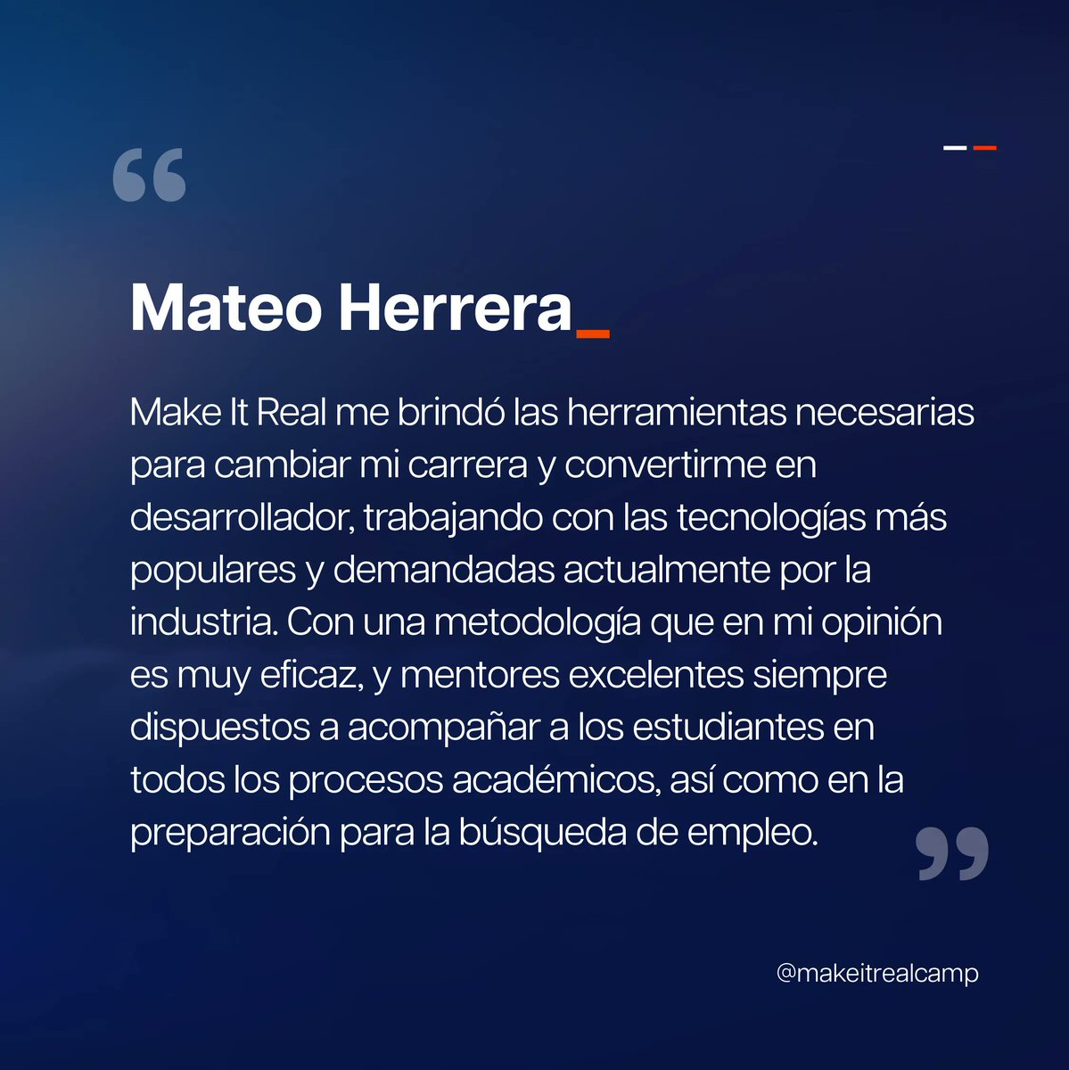 Conoce a Mateo Herrera, un #maker que le dio un giro a su carrera 🚀 y hoy trabaja como Software Engineer en EPAM 💥

¿Qué esperas? ¡Tú también lo puedes lograr en la industria de la tecnología! 

#makeitreal #maker #testimonio #tecnologia #software #programacion #tech #developer