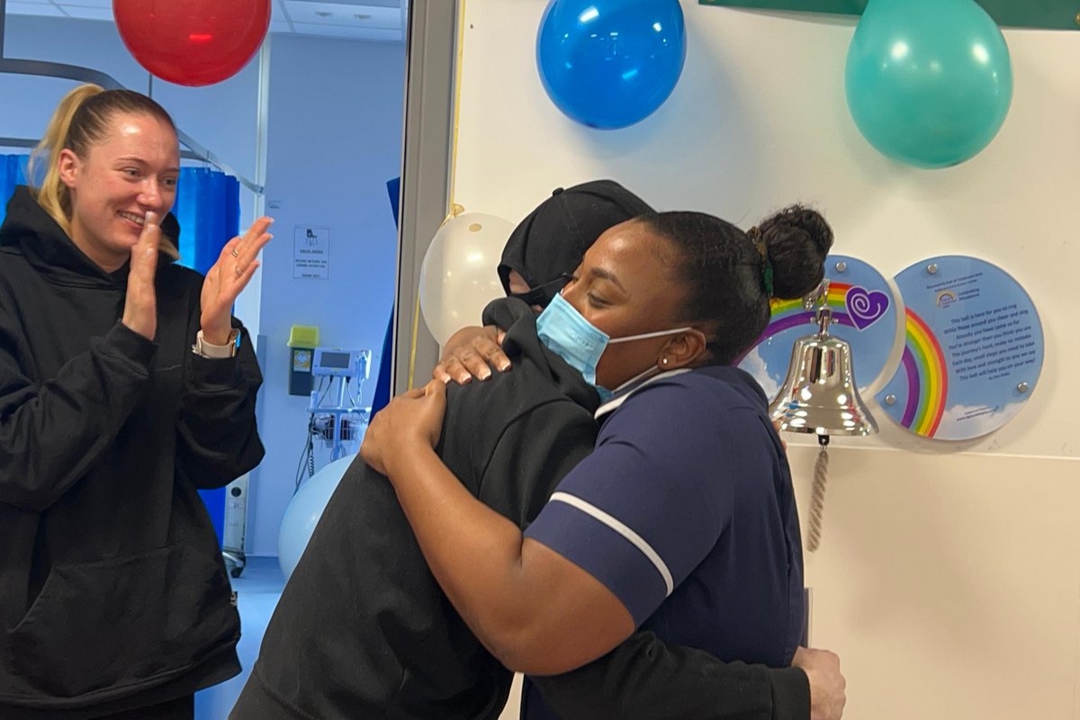ImperialPeople's tweet photo. Last month we held our first Ring the Bell ceremony @ImperialNHS 🔔

Staff, patients and loved ones gathered to watch Daniel mark the end of a victorious battle with testicular cancer. 

Thank you to 6S ward for your hard work and dedication in supporting our patients 💙 https://t.co/PK7tSYFqqV