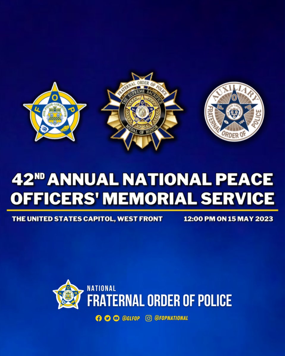 TODAY at the U.S. Capitol, the National Fraternal Order of Police will hold the 42nd Annual Peace Officers' Memorial Service to honor the brave men and women of law enforcement who made the ultimate sacrifice. #PoliceWeek 

WATCH LIVE ➡️  youtube.com/live/aBNgyVQg0…