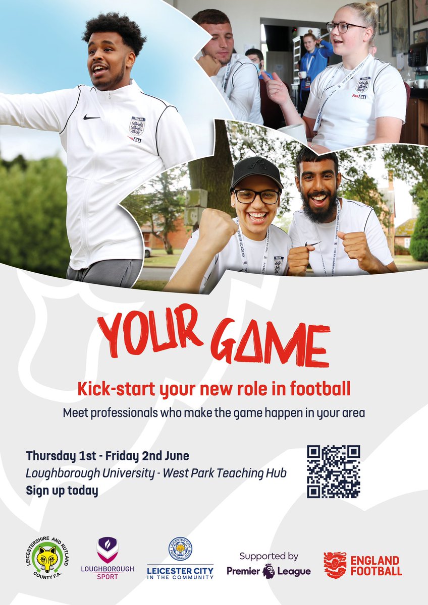 Emma042198's tweet photo. On the 1st-2nd June, we are delivering #YourGame in Loughborough! 

If you are between the ages of 14-24 years old and are interested in learning about opportunities in football outside of playing then this is for you.

You can sign up here: https://t.co/xPRkfyFR8c https://t.co/ea1ShMnFav