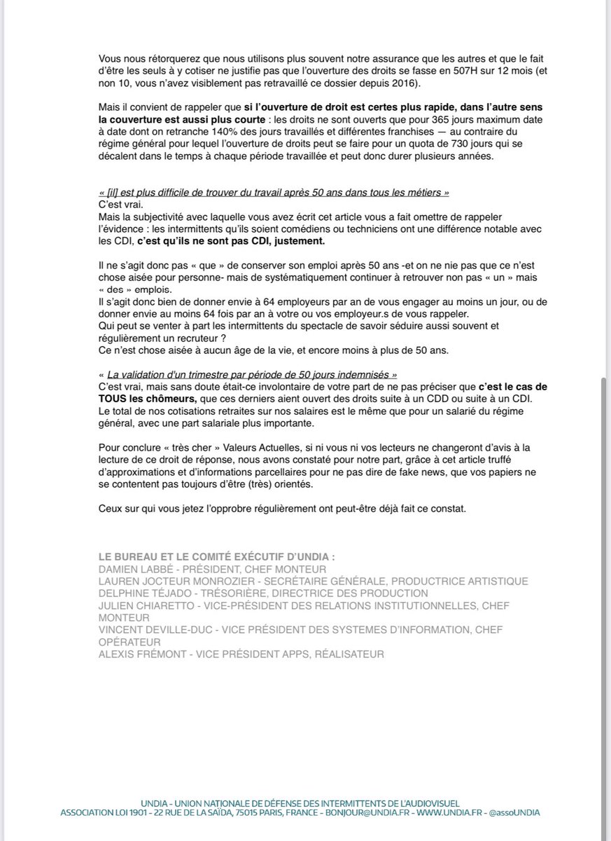 assoUNDiA's tweet photo. Droit de réponse suite à l’article paru dans Valeurs Actuelles du 11 mai 2023 intitulé « Très chers intermittents du spectacle » 

#intermittents #chomage #retraites #spectacle #audiovisuel #cinema #series #television #musique

Cc : @SpiacCgt @cgt_spectacle 
@Valeurs https://t.co/iGIOgVtZYq
