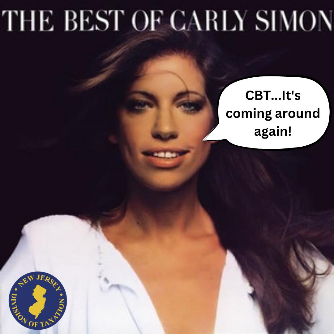 It’s here, Carly. Calendar year CBT-100 returns are due today, and fiscal year returns are due next month!! To file, njportal.com/taxation/CBT
Follow us this week for some tax tips and tunes!
#njtax #carlysimon